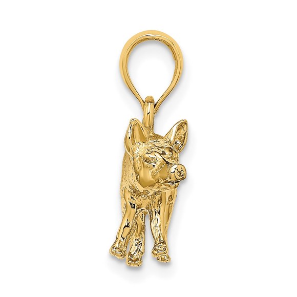 14k Yellow Gold 3-D Textured Farm Farm Animal Pig Piglet Necklace Charm Pendant - Picture 2 of 5